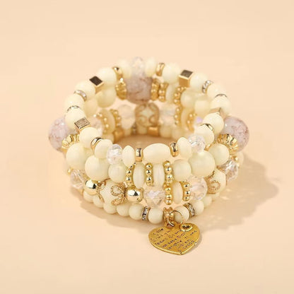 Bohemian Multi-Layered Charm Bracelet for Women - Metal Heart & Beaded Design