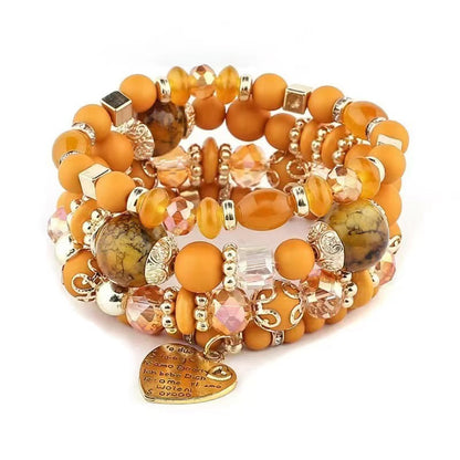 Bohemian Multi-Layered Charm Bracelet for Women - Metal Heart & Beaded Design