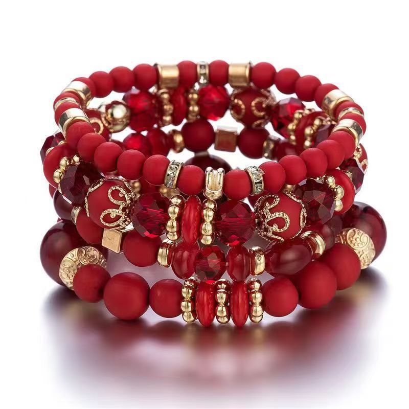 Bohemian Multi-Layered Charm Bracelet for Women - Metal Heart & Beaded Design