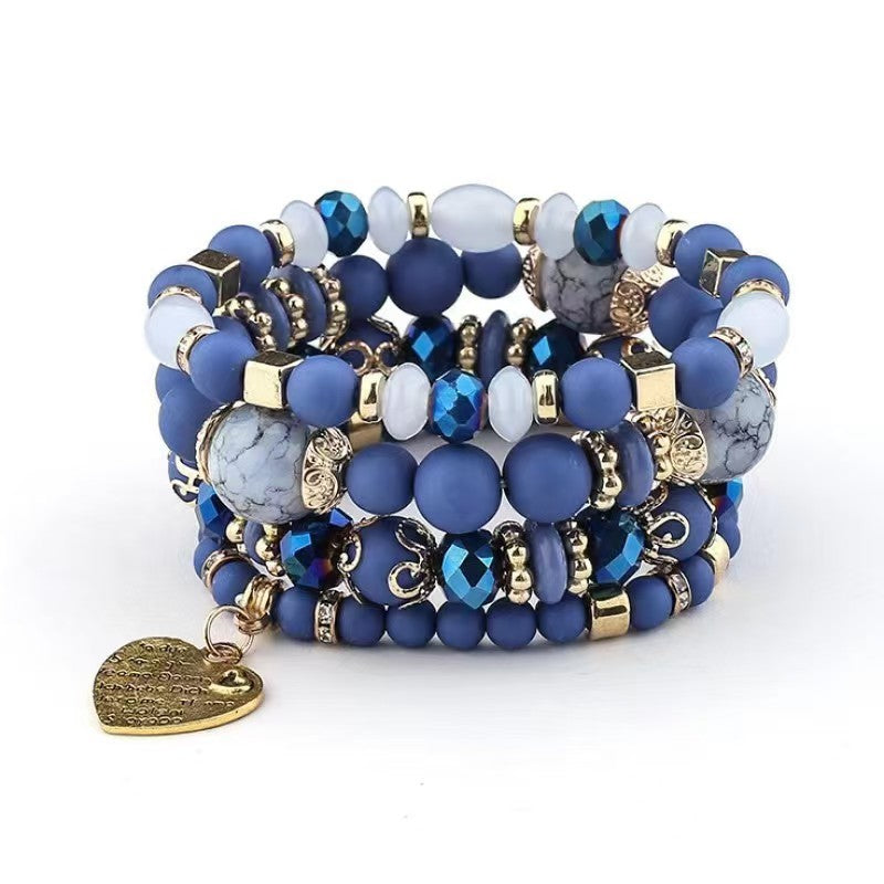 Bohemian Multi-Layered Charm Bracelet for Women - Metal Heart & Beaded Design
