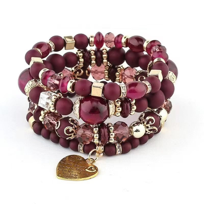 Bohemian Multi-Layered Charm Bracelet for Women - Metal Heart & Beaded Design